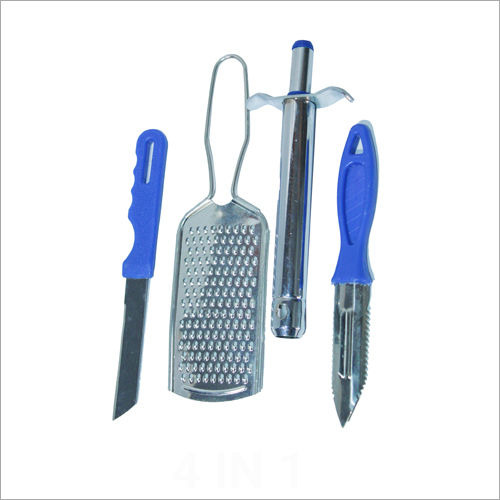 Metal 4 In 1 Kitchen Combo Set- Stainless Steel 1 Gas Lighter 1 Greater 1 Knife And 1 Peeler