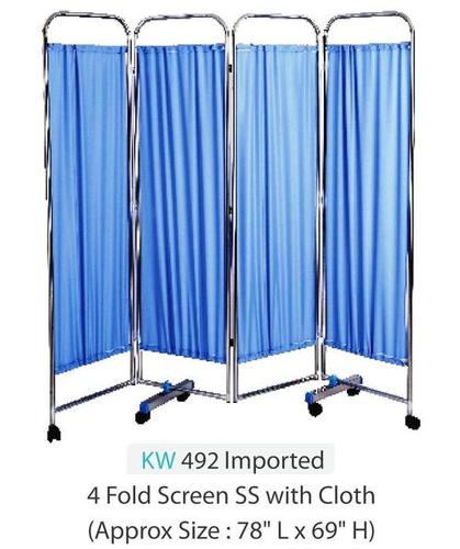 KW 492 (SS) - BED SIDE SCREEN STAINLESS STEEL 4 FOLD WITH REXIN