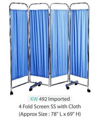 KW 492 (SS) - BED SIDE SCREEN STAINLESS STEEL 4 FOLD WITH REXIN