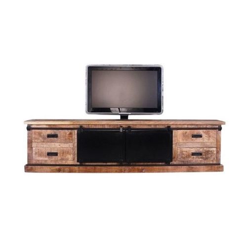TV Cabinet - Mango Wood & Iron Sliding Door, 155x45x50 cm, Natural Color | Durable, Eco-Friendly, Handmade, Contemporary Design