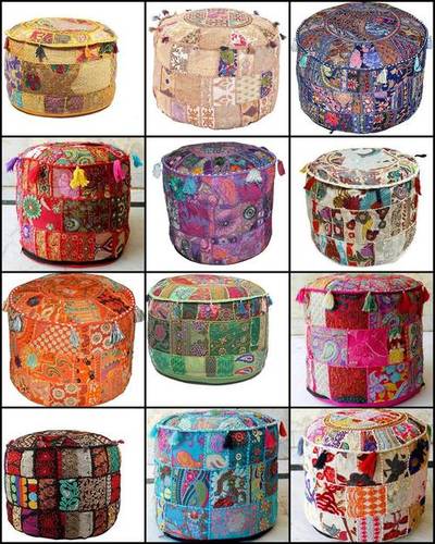 All Size Vintage Ottoman Footstool Pouf Cover Indian Patchwork Handmade Chair Stool Pouf Covers Cotton Pouffe Ottoman Footstool Pouf Application: Home Furnishing
