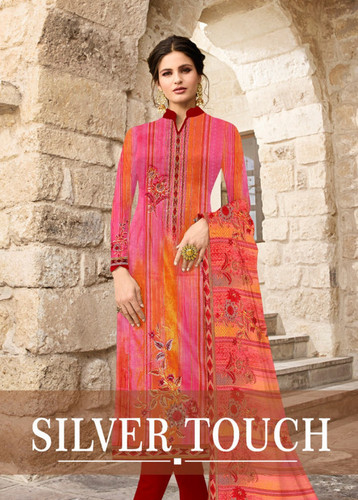 Silver Touch Pure Satin Cotton With Machine Diamond Work Salwar Suits Catalog