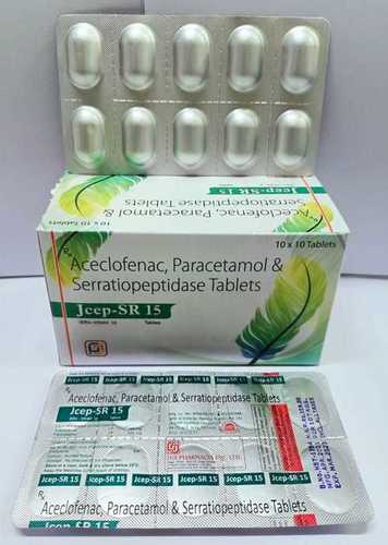 Aceclofenac 100 mg + Paracetamol 325mg + Serratiopeptidase 15mg Tablet