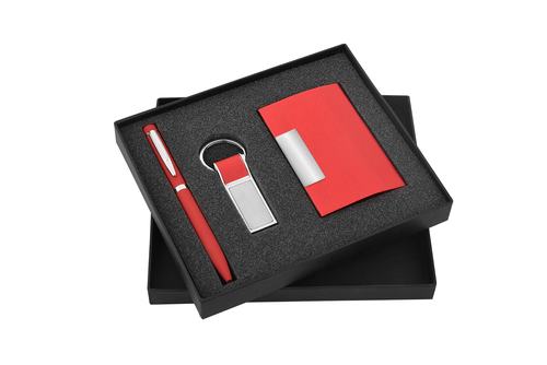 Metal & Leather Pen Keychain And Cardholder Set