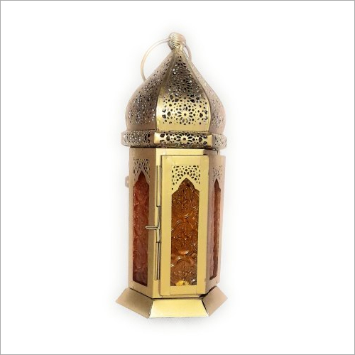 12 Inch Moroccan Lantern - Iron, 12 Inch, Golden | Bohemian Style, Non-Rechargeable Hanging Lantern with Exotic Light Patterns