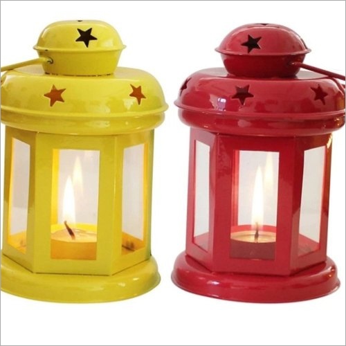 Decorative Lantern Candle Holder - Iron, 5 Inch, Red, Round, Tea Light Holder, Handmade