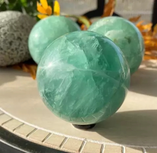 Green fluorite spheres (balls)