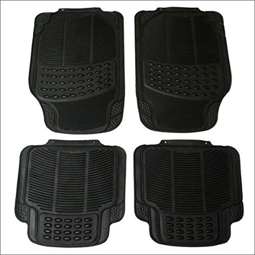 Rubber Black Floor Car Mat - 4-Piece Set Washable Material Poly Bag Packaging Plain Pattern Ideal for Vehicle Flooring