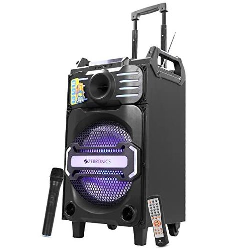 ZEBRONICS Zeb TRX211 Moving Monster Trolley Speaker with LED Display and Lights, 48W Supporting Bluetooth/USB/Micro SD/FM/AUX/Mic Input, Voice Recording Feature via Mic Input, Black