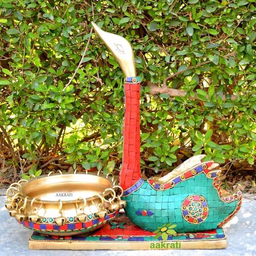Aakrati Intricate Swan Figurine Hurli With Torqouise Stone Ideal for Bedroom/Living Room Dcor