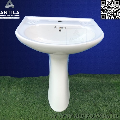 PEDESTAL WASH BASIN - Ceramic, 510 x 410 x 800 mm, White, Round, Two Piece, 25 Kilograms | Elegant Design, Ideal for Modern Bathrooms