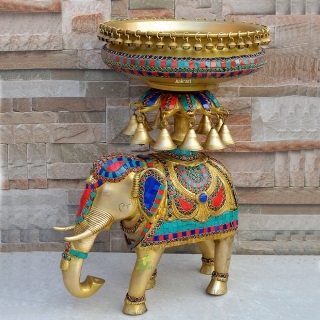 Elephant Urli 21 inch, Traditional Bowl, Home Decor Gift, Indian Brass Art Brass Figurine Large, Home Decor