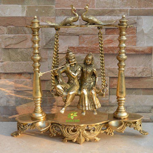 Yellow Radha And Krishna Swing Jhula Brass Statue Home Decor Gift Indian Brass Art