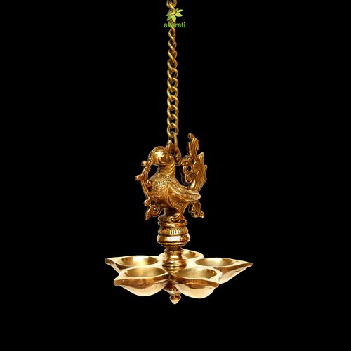 Peacock Design Brass Hanging Diya Handmade Lamp