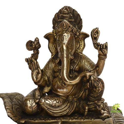 Brass resting elephant lord hindu gods ganesha statue religious home office decor