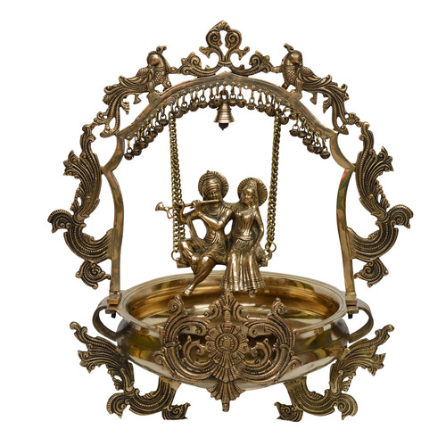 Radha Krishna Swing brass Urli Radha Krishna Urli Traditional Bowl Brass Urli