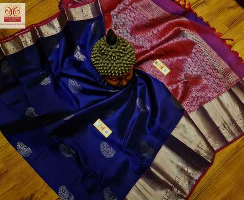 Navy Blue With Pink Pure Kanjivaram Silk Saree