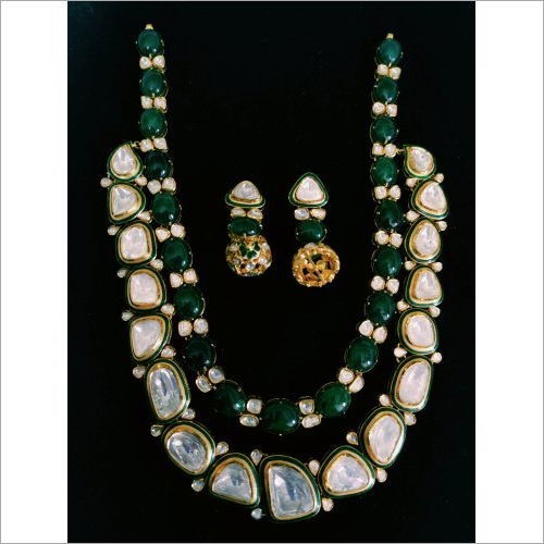 Emerald Polki Long Necklace Set