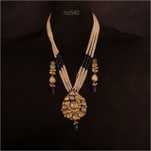 Blue Meena Polki Pendant Set