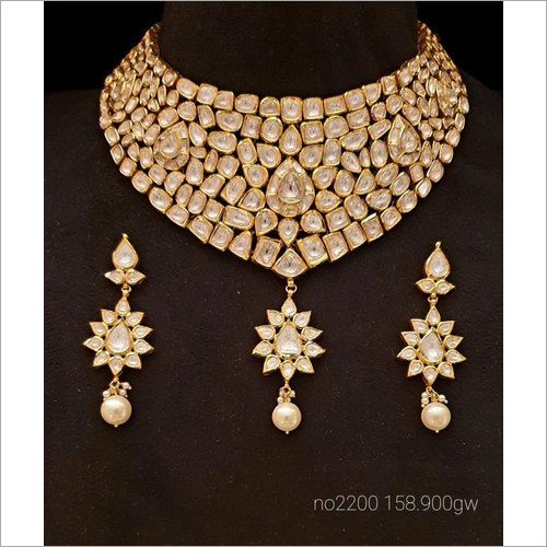 Gold Bridal Polki Necklace Set Gender: Women