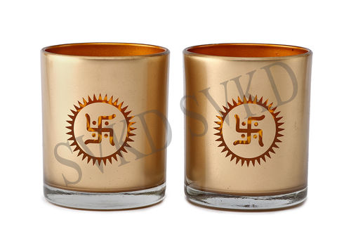 SVKD Glass Swastik Candle Holder