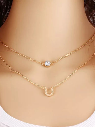 Charming Gold Plated Double Layered Studded U Alphabet Pendant Necklace Gender: Women