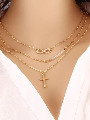 Charming Gold Plated Triple Layered Infinity Pendant Necklace