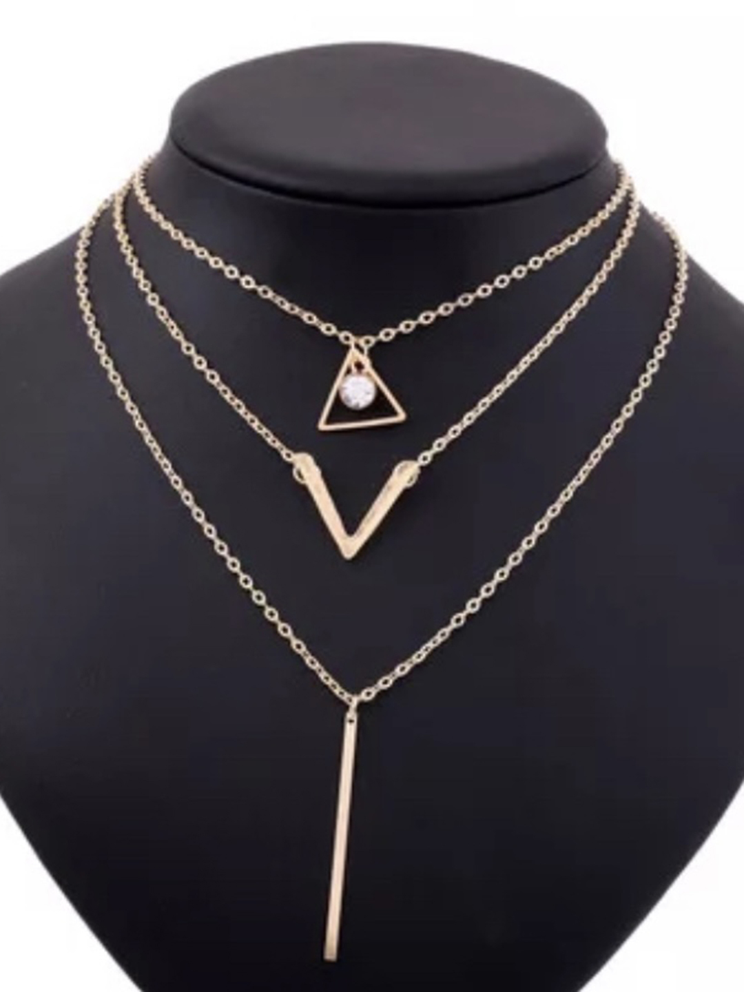 Gorgeous Gold Plated Triple Layered V Alphabet Pendant Necklace