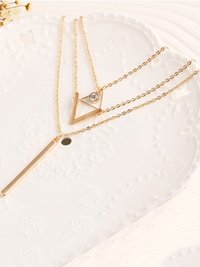 Gorgeous Gold Plated Triple Layered V Alphabet Pendant Necklace