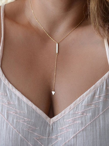 Gold triangle necklace, upside-down outline triangle, gold chain neckl –  Shani & Adi Jewelry