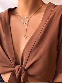 Gorgeous Gold Plated Double Square Pendant Necklace