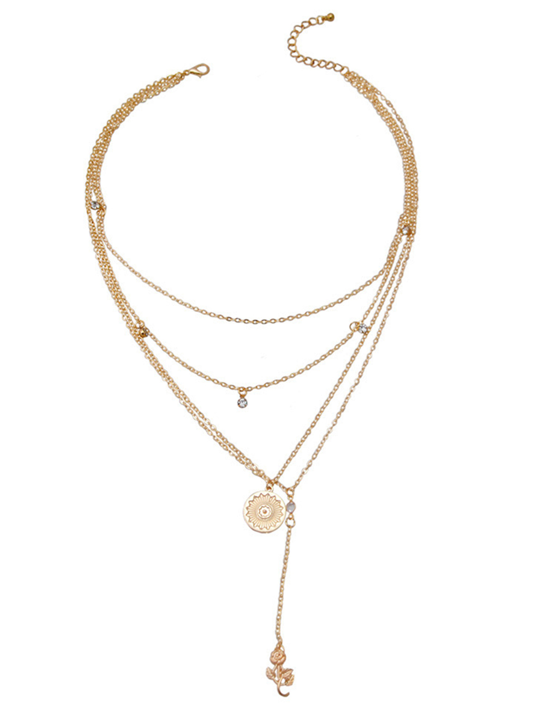 Charming Gold Plated Multi Layered Rose and Sunflower Necklace