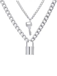 Stunning Silver Plated Double Layered Lock and Key Pendant Necklace