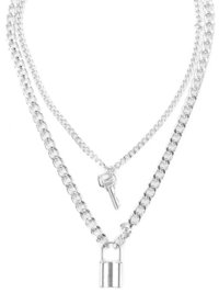 Stunning Silver Plated Double Layered Lock and Key Pendant Necklace