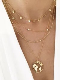 Gorgeous Gold Plated Multi Layered Star and World Necklace