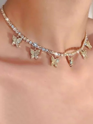 Gorgeous Gold Plated Diamond Studded Butterfly Choker Necklace