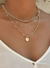 Gorgeous Gold Plated Triple Layered Funky Pendant Necklace