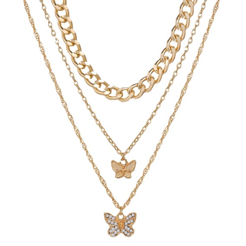 Gorgeous Gold Plated Triple Layered butterfly Pendant Necklace