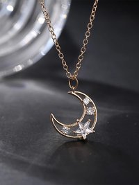 Gold Plated Single Layered Moon Star Studs Pendant Necklace