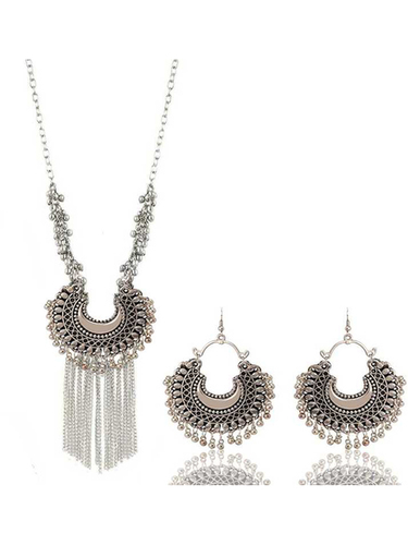 Jewelry Sets Handcrafted Oxidised Silver Half Moon Necklace With Hanging Jhumki For Women & Girls