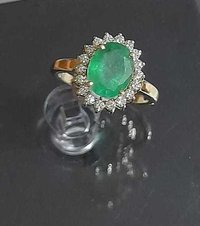 Real Diamond And Semi - Precious Emerald Ring