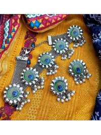 El collar antiguo de plata oxidado del regulador de aire del Peacock con joyera del pendiente fij para las mujeres y las muchachas