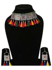 Oxidised Jewellery Afghani Style Multi Thread Choker Necklace Set for Women & Girls