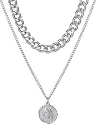 Silver Plated Double Layered Vintage Coin Pendant Necklace