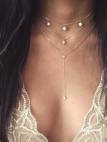 Gold Plated Triple layered Star Pendant Necklace