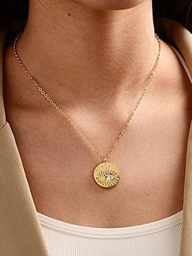 Gorgeous Gold Plated Round Evil Eye Pendant Necklace