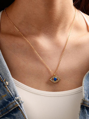 Gold Plated Blue Evil Eye Pendant Necklace