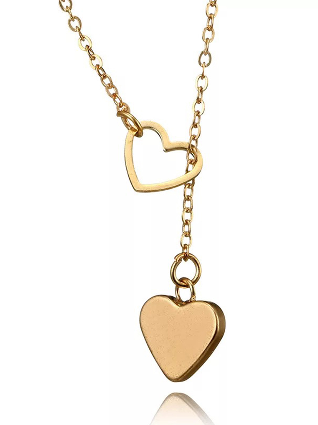 Stunning Gold Plated Y-Shaped Drop Heart Pendant Necklace
