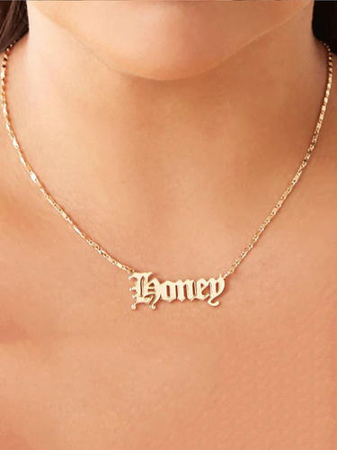Gold Plated Honey Alphabet Word Pendant Necklace