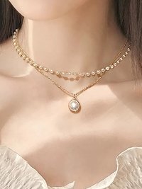 Charming Gold Plated Pearl Double Layered Pendant Necklace